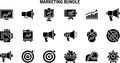 Digital Marketing and Business Strategy Glyph Icons Set Royalty Free Stock Photo