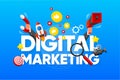 Digital Marketing. Chart with keywords and objects from sfere marketing. Vector illustration. Royalty Free Stock Photo