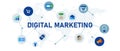 Digital marketing concept illustration interconnected element icon internet business promotion