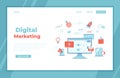 Digital Marketing concept. Landing page template. Business analysis, targeting, management. Social network and media communication Royalty Free Stock Photo