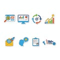 Digital marketing and data analysis flat icons set Royalty Free Stock Photo
