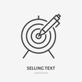Digital marketing flat line icon. Target, aim with pen vector illustration. Thin sign of content strategy, blogging Royalty Free Stock Photo