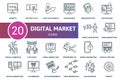 Digital Marketing icon set Collection contain blog management, e-mail marketing, sms marketing, live event and over