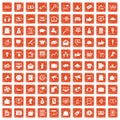 100 digital marketing icons set grunge orange Royalty Free Stock Photo