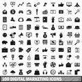 100 digital marketing icons set, simple style Royalty Free Stock Photo