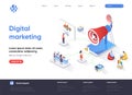 Digital marketing isometric landing page. Marketing research, business analytics and presentation, social targeting Royalty Free Stock Photo