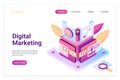 Digital marketing isometric landing page template. E-commerce strategy planning. User profile analysis, targeting