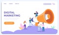 Digital marketing landing page. Specialists working on business analysis. Vector website design template