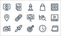 Digital marketing line icons. linear set. quality vector line set such as calendar, target, video camera, clock, rocket, location