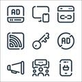 digital marketing line icons. linear set. quality vector line set such as online shop, group, announcer, ad blocker, keywording,