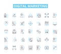 Digital marketing linear icons set. Analytics, Content, Strategy, SEO, PPC, Social, Branding line vector and concept