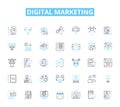 Digital marketing linear icons set. Analytics, Content, Strategy, SEO, PPC, Social, Branding line vector and concept