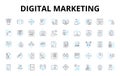 Digital marketing linear icons set. Analytics, Content, Strategy, SEO, PPC, Social, Branding vector symbols and line