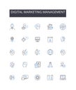 Digital marketing management line icons collection. Gadget, Appliance, Device, Electronics, Technology, Screen, Keyboard