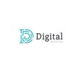 Digital marketing monogram, dashes letter D. Linear logo template, flat abstract emblem. Concept logotype design for