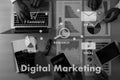 DIGITAL MARKETING new startup project MILLENNIALS Business team hands at work with financial reports and a laptop Royalty Free Stock Photo