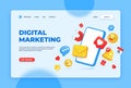 Digital marketing, online communication concept with 3d social media icons. Internet advertising strategies and Royalty Free Stock Photo