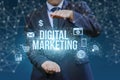 Digital marketing showing a businessman in hands .