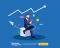 Digital marketing strategy concept with business man in modern flat design template for web landing page, banner, presentation, Royalty Free Stock Photo