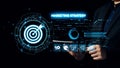 Digital Marketing Strategy Concept with Target Icon and Data Analytics Dashboard on Smartphone Screen in Professional Royalty Free Stock Photo