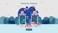 digital marketing strategy concept with tiny people character. online ecommerce business in modern flat design template for web