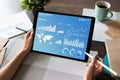 Digital Marketing Strategy Dashboard on the screen. Royalty Free Stock Photo