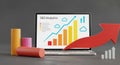Digital marketing success seo analytics laptop chart growth arrow business data isolated on white background Royalty Free Stock Photo