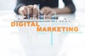 DIgital marketing technology concept. Internet. Online. Search Engine Optimisation. SEO. SMM. Advertising. Words cloud. Royalty Free Stock Photo