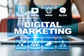 DIgital marketing technology concept. Internet. Online. SEO. SMM. Advertising. Royalty Free Stock Photo