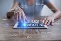 DIgital marketing technology concept. Internet. Online. SEO. SMM. Advertising. Royalty Free Stock Photo