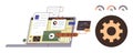 Digital Content Management Concept with Laptop, Analytics, and Code Elements Royalty Free Stock Photo