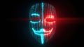 Digital Mask Icon Representing Cybercrime in Neon Colors With a Backdrop of Binary Code and Glowing Effects Royalty Free Stock Photo