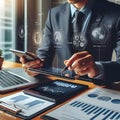 Businessman Utilizing Tablet and Laptop for Analyzing Sales, Generative ai Royalty Free Stock Photo