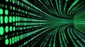 Digital matrix background with green binary code flowing in tunnel, creating futuristic and immersive atmosphere Royalty Free Stock Photo