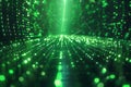 Digital matrix background with green binary code and light rays, creating an abstract digital space for text or graphics. in Royalty Free Stock Photo