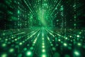 Digital matrix background with green binary code and light rays, creating an abstract digital space for text or graphics. in Royalty Free Stock Photo