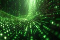 Digital matrix background with green binary code and light rays, creating an abstract digital space for text or graphics. in Royalty Free Stock Photo