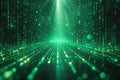 Digital matrix background with green binary code and light rays, creating an abstract digital space for text or graphics. in Royalty Free Stock Photo