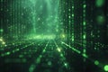 Digital matrix background with green binary code and light rays, creating an abstract digital space for text or graphics. in Royalty Free Stock Photo