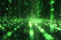 Digital matrix background with green binary code and light rays, creating an abstract digital space for text or graphics. in Royalty Free Stock Photo