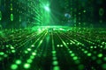Digital matrix background with green binary code and light rays, creating an abstract digital space for text or graphics. in Royalty Free Stock Photo