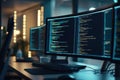Digital Matrix: Close-Up of Computer Screens Showing Infinite Lines of Ones, Abstract Data Stream, Binary Code, Royalty Free Stock Photo