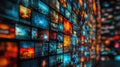 Digital Matrix of Colorful Screens with Dynamic Images and Lights Royalty Free Stock Photo