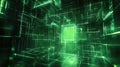 Digital matrix data network with glowing green cube Royalty Free Stock Photo