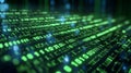 Digital matrix display showcasing cascading green binary code against a dark background Royalty Free Stock Photo