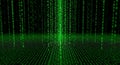 Digital Matrix of Falling Green Binary Code on Black Background data technology Royalty Free Stock Photo