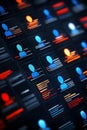 Digital matrix of glowing user icons in blue and orange, emphasizing data systems, user behavior analytics, and the interconnec