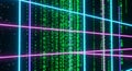 Digital Matrix with Neon Grid Lines Binary Code Flow Background Royalty Free Stock Photo