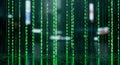 Digital Matrix Rain Green Binary Code Falling in Futuristic Cybersecurity Background Royalty Free Stock Photo