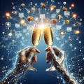 Digital matrix technology champagne glass toasting